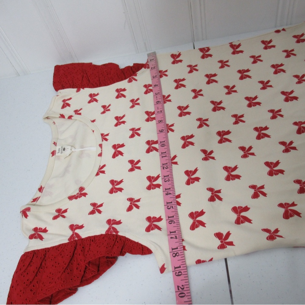 Kate Quinn Organic Cotton Retro Flutter Tee Red Bow Print Size Large - Picture 11 of 14